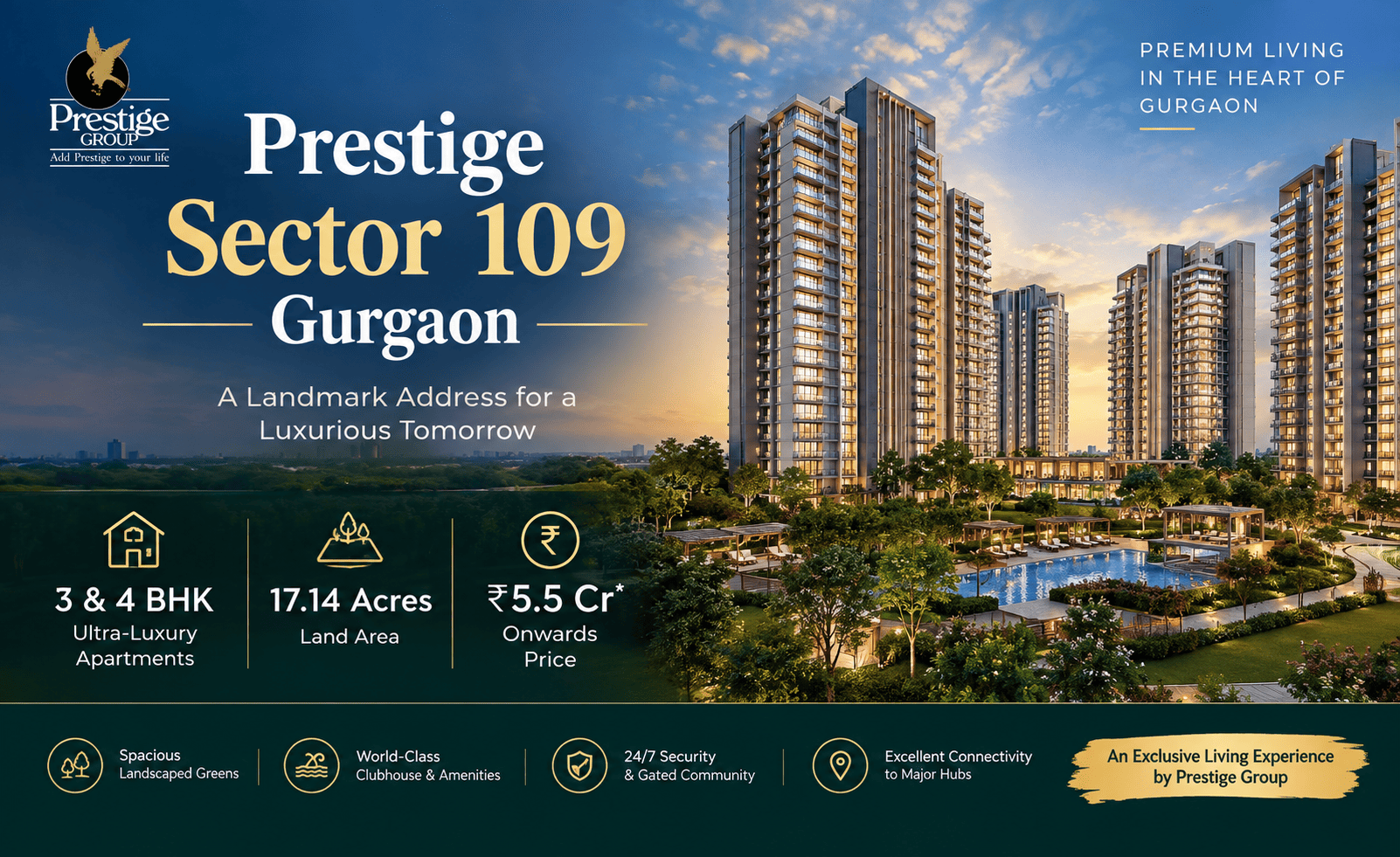 Prestige Sector 109 Gurgaon - Upcoming Ultra-Luxury High-Rise Apartments